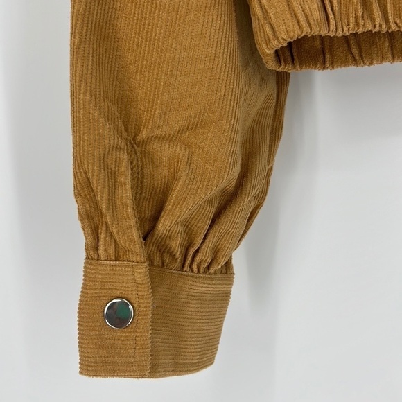 𝅺LA Hearts cropped corduroy Full zip full snap jacket size medium tan New M - Picture 8 of 10
